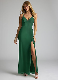 Azazie Becca Bridesmaid Dresses Dark Green Sheath V-Neck Chiffon Dress image3