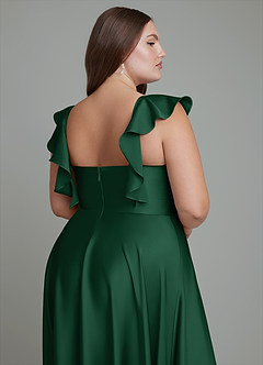 Azazie Leilani Bridesmaid Dresses Dark Green A-Line Ruched Stretch Satin Dress image16
