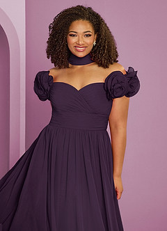 Barbie ♥ Azazie Bridesmaid Dresses Plum A-Line Off the Shoulder Chiffon Convertible Dress image20