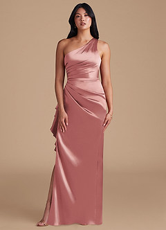 Azazie Latrice Brautjungfernkleider Etui One-Shoulder Metallischer Satin Kleid Altrosa image2