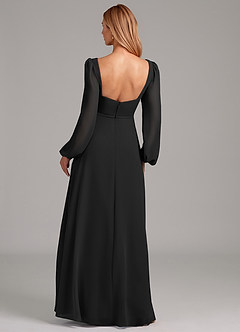 Azazie Simone At-home Try On Dresses Black A-Line Long Sleeve Chiffon Dress image2