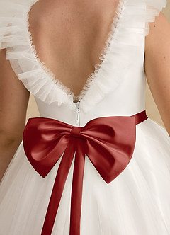 Azazie Amber Flower Girl Dresses Ivory Terracotta A-Line Bow Tulle Dress image5