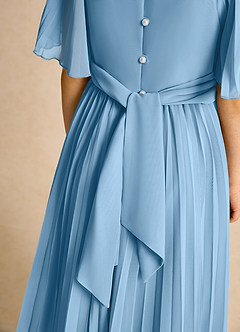 Azazie Gisele Abiti da Ragazza di Fiori Abito A-Line in Chiffon Plissettato Blu Acciaio image7
