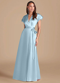 Azazie Nico Vestidos de damas de honor Vestido de Azul Cielo de Satén Metálico de Corte en A con Plisado image1