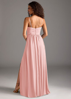 Azazie Alia Bridesmaid Dresses Powder Pink A-Line Pleated Stretch Satin Dress image4