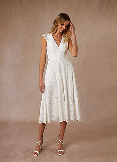 Azazie Lilly At-home Try On Dresses Diamond White A-Line Lace Dress image1