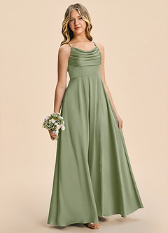 Azazie Gia Junior Pistachio A-Line Pleated Stretch Satin Dress image1