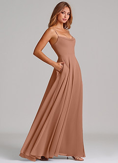 Azazie Elle 신부 들러리 드레스 A라인 주름진 쉬폰 바닥 길이 드레스 image5