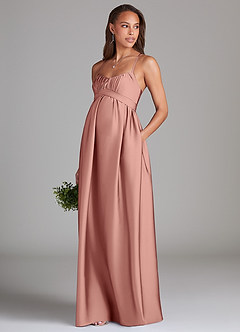 Azazie Llana Maternity Bridesmaid Dresses A-Line Stretch Satin Floor-Length Dress with Pockets image3