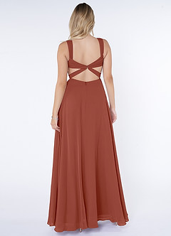Azazie Nahrin Bridesmaid Dresses Auburn A-Line V-Neck Pleated Chiffon Dress image2