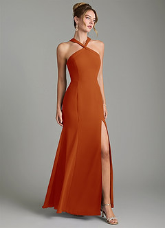 Azazie Rue Bridesmaid Dresses Paprika A-Line Halter Chiffon Dress image1