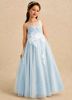 Azazie Addison Robe Demoiselle D'honneur Fillette Robe Princesse en Tulle Sequins Bleu Ciel image3