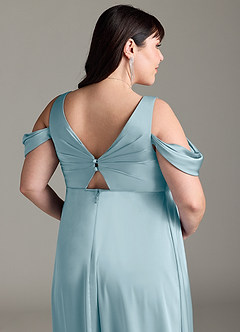 Azazie Rhea Robes de demoiselle d'honneur de maternité Robe Trapèze Épaule nue plissée Longueur ras du sol Satin extensible image13