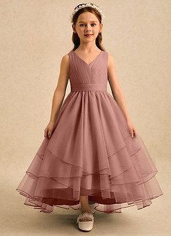 Azazie Seraphina Blumenmädchenkleider A-Linie Plissee Tüll Kleid Zedernrose image1