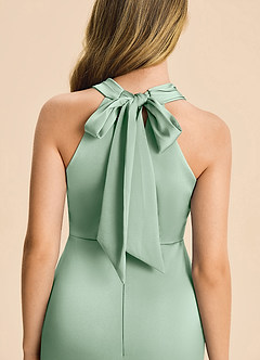 Azazie Thea Junior Agave Sheath Ruched Stretch Satin Dress image6
