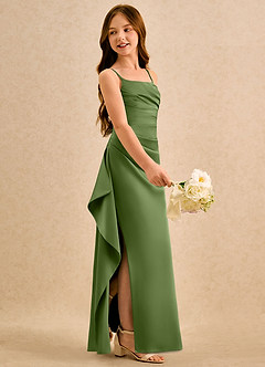 Azazie Cannoli Girls Formal Blumenmädchenkleider A-Linie Plissee Stretch-Satin Kleid Wacholder image5