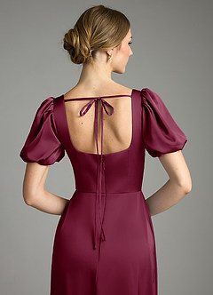 Azazie Fyona Bridesmaid Dresses Mulberry A-Line Pleated Stretch Satin Dress image2
