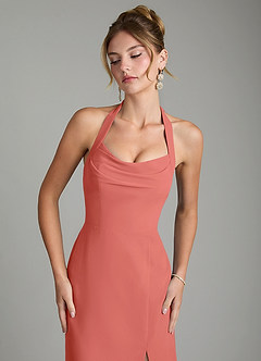 Azazie Arnelle Bridesmaid Dresses Salmon Pink Sheath Pleated Chiffon Dress image5