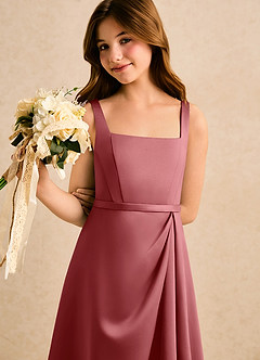 Azazie Emiko Girls Formal Flower Girl Dresses Antique Rose A-Line Pleated Matte Satin Dress image5