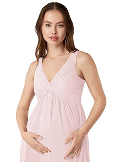 Azazie Yetta Brudepigekjoler til gravide A-Line V-hals samlet Chiffon Gulv-længde Kjole image6