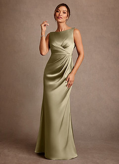 Azazie Baltimore vestidos de madre de la novia Vestido de Musgo Verde de Satén Elástico de Corte en A con Plisado image1