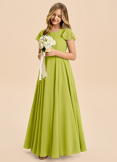 Azazie Cady Junior Abito A-Line in Chiffon Plissettato Citronella image4