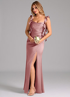 Azazie Jessamine Bridesmaid Dresses Dusty Rose A-Line Corset Stretch Satin Dress image1