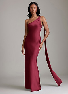 Azazie Juniper Brudtärnklänningar Klänning av Sjöjungfru i Stretch Satin One-shoulder Bourgogne image4