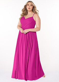 Azazie Cora Bridesmaid Dresses Fuchsia A-Line Pleated Chiffon Dress image8