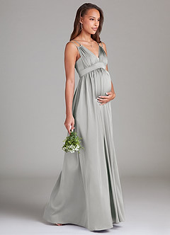 Azazie Emree Maternity Bridesmaid Dresses A-Line Stretch Satin Floor-Length Dress with Pockets image4
