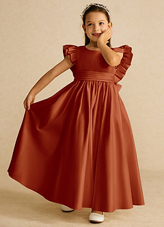 Azazie Piglette Flower Girl Dresses Paprika A-Line Bow Matte Satin Dress image6