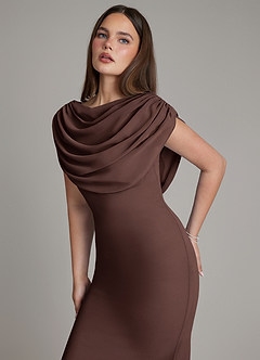Azazie Hadley Robes de demoiselle d'honneur Robe Sirène en Mousseline de soie Plissée Ganache image6