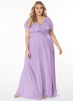 Azazie Jael Bridesmaid Dresses Lilac A-Line V-Neck Mesh Dress image7