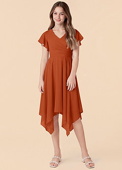 Azazie Janeaurelia Junior Burnt Orange A-Line Pleated Chiffon Dress image4