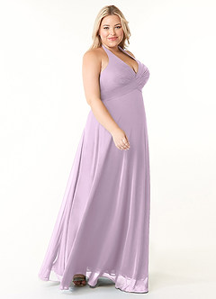 Azazie Tessie Robes de demoiselle d'honneur Robe Trapèze en Mousseline de soie Col V plissé Frostiges Flieder image8