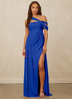 Christian Siriano Bridal for Azazie 1014 Robes de demoiselle d'honneur Robe Trapèze en Mousseline de soie Épaule décolletée Bleu Roi image13