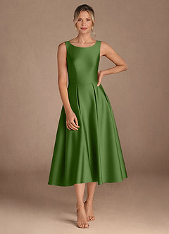 Azazie Fulton Moeder van de bruid jurken A-Lijn Jurk van Stretch Satijn Geplooid Basilicum image4