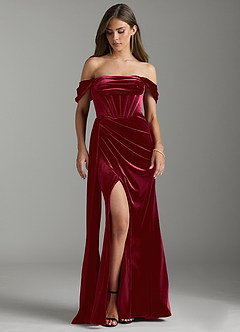 Azazie Amyra Bridesmaid Dresses Burgundy Sheath Off the Shoulder Velvet Convertible Dress image5