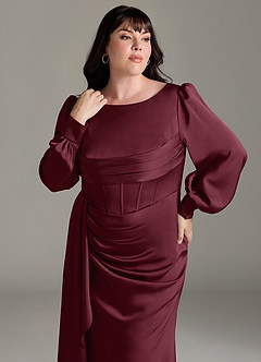 Azazie Raye Bridesmaid Dresses Cabernet Mermaid Long Sleeve Stretch Satin Dress image11