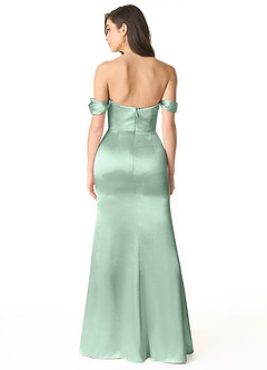 Azazie Liv Vestidos de damas de honor Vestido de Agave de Satén Metálico de Corte Recto Convertible con Vestidos sin tirantes image3