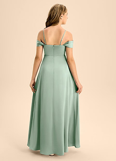 Azazie Anselie Junior Agave A-Line Off the Shoulder Stretch Satin Dress image2