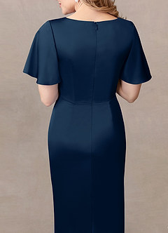 Azazie Everlyn vestidos de madre de la novia Vestido de Azul Marino Oscuro de Satén Elástico de Recto con Plisado image5