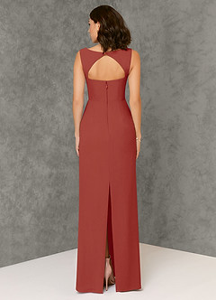 Azazie Flori Bridesmaid Dresses Terracotta Sheath Square Neckline Chiffon Dress image2