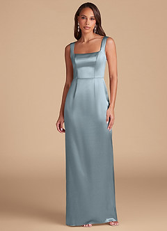 Azazie Flori Bridesmaid Dresses Dusty Blue Sheath Side Slit Metallic Satin Dress image2