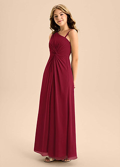Azazie Brooke Junior Burgundy A-Line Side Slit Chiffon Dress image6