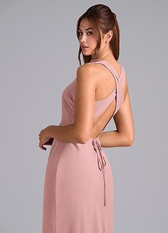 Azazie Evadne 신부 들러리 드레스 쉬스 주름진 쉬폰 발목 길이 드레스 image7