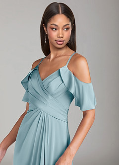 Azazie Dakota Brautjungfernkleider A-Linie Schulterfrei Stretch-Satin Kleid Stimmungsvolles Blau image5