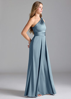 Azazie Dallas Jurken voor bruidsmeisjes Jurk van Stretch Satijn met A-Lijn One-Shoulder Stoffig Blauw image4
