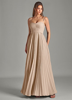 Azazie Chiana Abiti da Damigella Abito A-Line in Chiffon Senza Cinturino Taupe image3