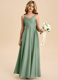 Azazie Bug Junior A-Linie Plissee Stretch-Satin Kleid Matcha image6